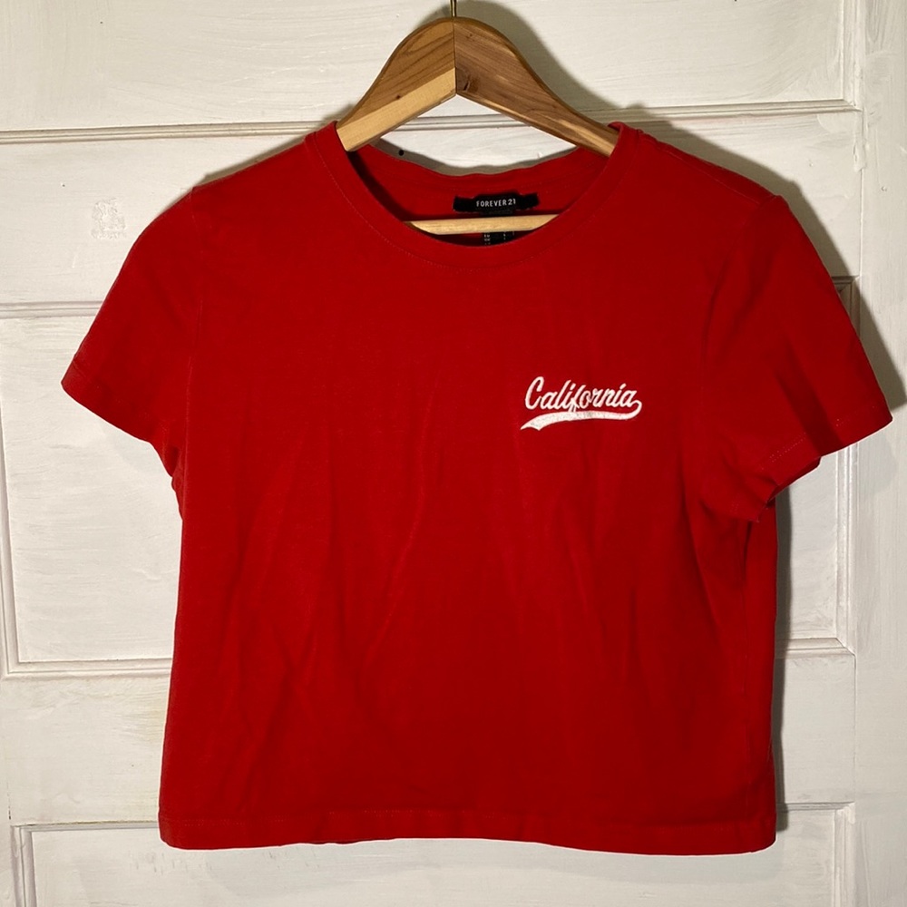 Red Crop Top Embroidered with “California”❤️